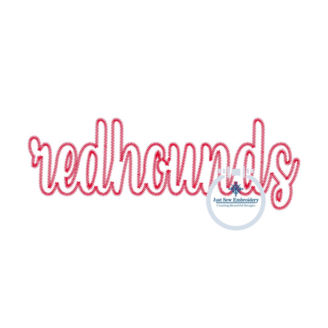 REDHOUNDS Script Zigzag Applique Embroidery Design Machine Two Sizes 6x10 and 8x12 Hoop