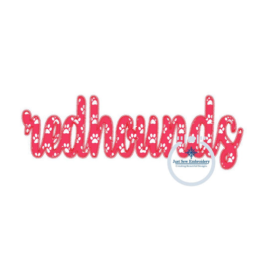 REDHOUNDS Script Zigzag Applique Embroidery Design Machine Two Sizes 6x10 and 8x12 Hoop