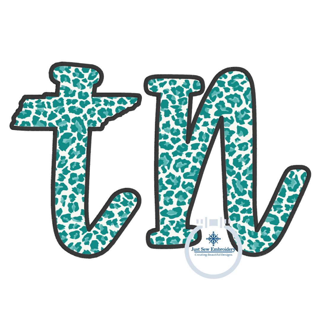 TN Tennessee Applique Embroidery State Raggy, Satin, and ZigZag Stitch Five Sizes 5x7, 8x8, 6x10, 7x12, 8x12 Hoop